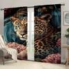 Set Of 2 Animal Curtains Daisy Peony Flower Green Leaf Leopard Pri Modern Made Polyester