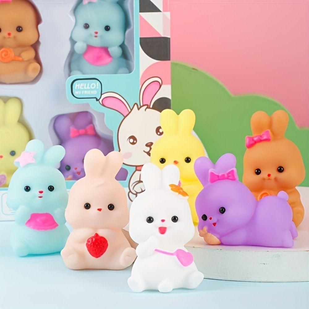 6pcs/set PVC Easter Bunny Fidget Decorated Rabbit Slow Rebound Toy Rabbit Squeeze Toys  Adult