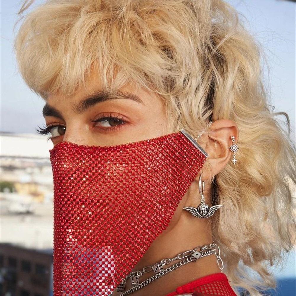 Vintage Rhinestone Face Mask Crystal Half-face Veil Jewelry Dance Party Jewelry  Banquet