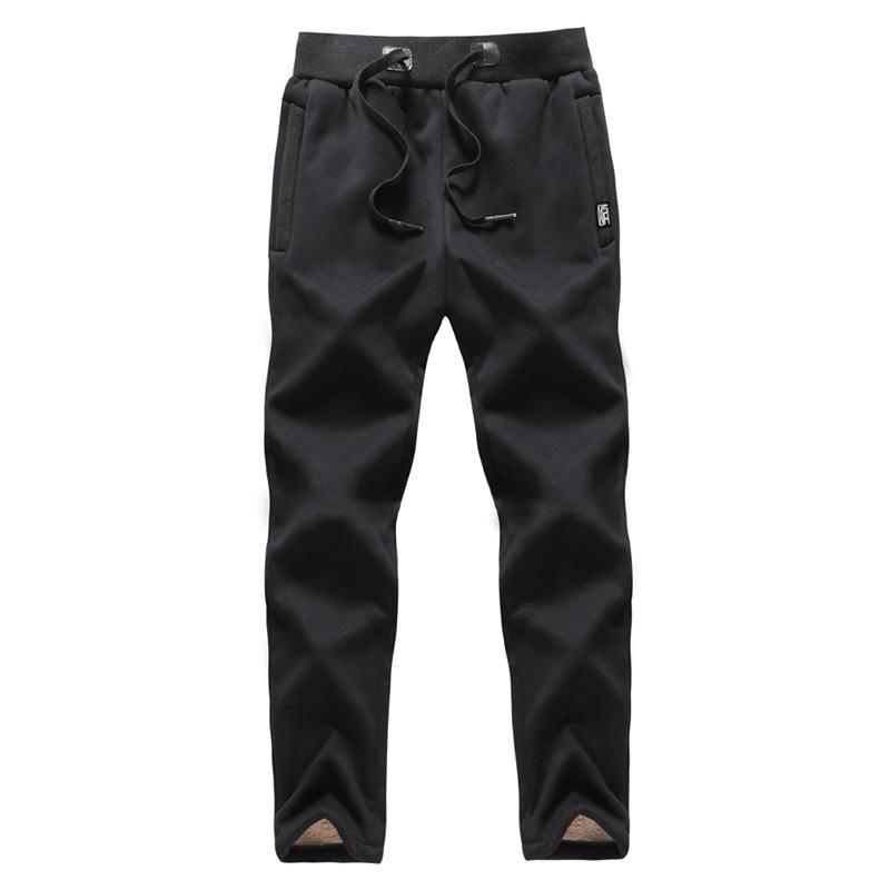 

Зимние теплые флисовые спортивные штаны, мужские повседневные облегающие брюки, утепленные бархатные спортивные штаны из баранины, мужская уличная одежда M чёрный