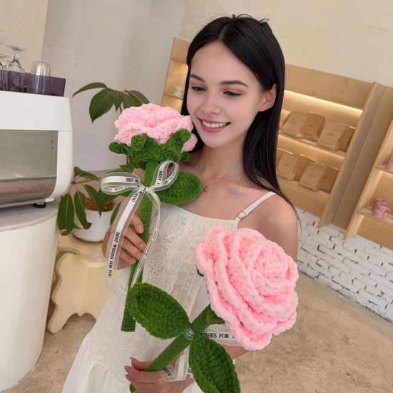 Large Crochet Flower Handmade Crochet Rose/Sunflower Bouquet Artificial Knitted Flower Birthday Anniversary Gift for Mother Wife Friend