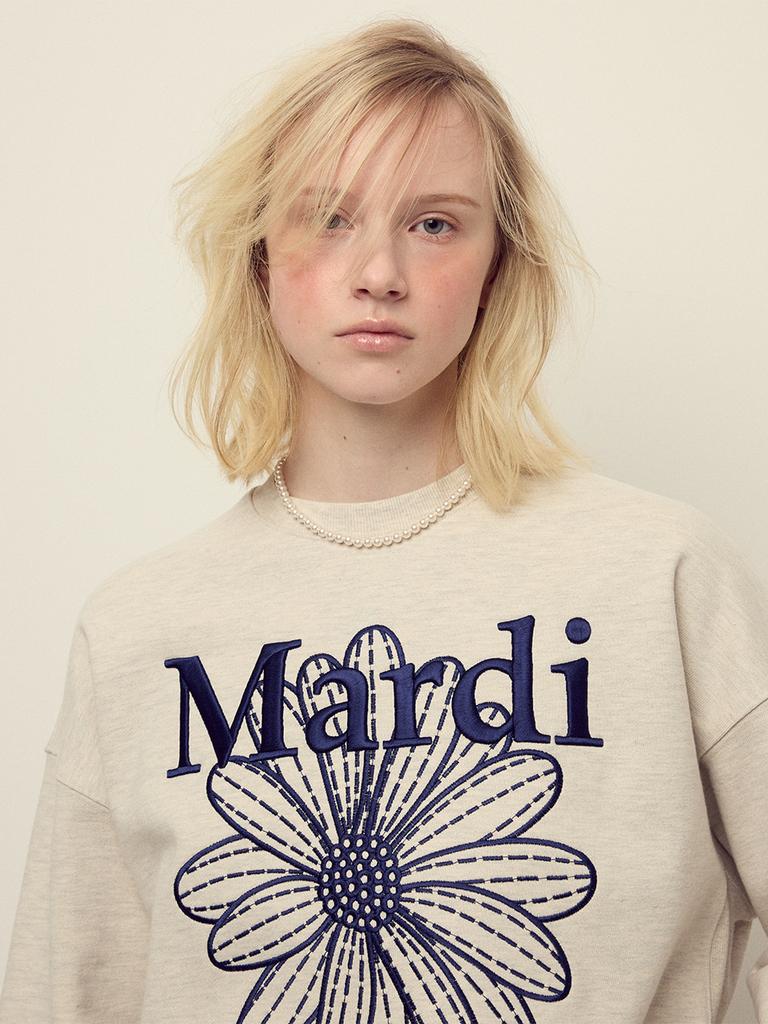 [mardimercredi] Flower Needlework Sweatshirt, Oatmeal Navy