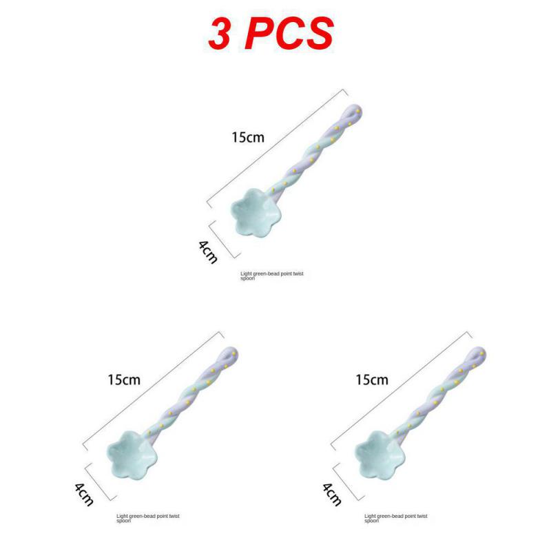 1~10PCS Ceramic Long Handle Spoon Kawaii Korean Ice Cream Hand Painted Dessert Spoon with Long Handle Kitchen Tableware