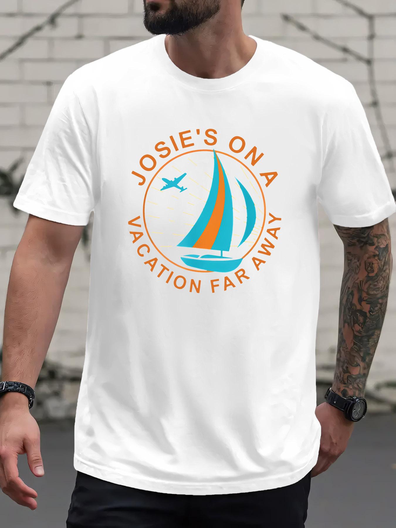 Casual Short Sleeve T-shirt with Nautical Sailboat & Airplane Graphic Print L