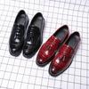 Fashion Red Brown Personalized Korean Style Crocodile Leather Casual Slip On Non-slip Men's Glossy Finish Tassel Loafer Leather Shoes