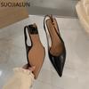 Fashion SUOJIALUN 2024 Summer New Brand Women Sandal Fashion Pointed Toe Shallow Ladies Elegant  Slingback Shoes Thin Med Heel Pumps