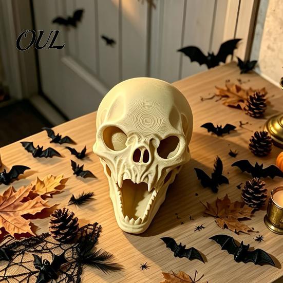 Dark Style Room Decor for Parties 3D Printed Halloween Skull Ornament, Realistic Horror Statue, Spooky Detailed Figurine Shelves with Sharp