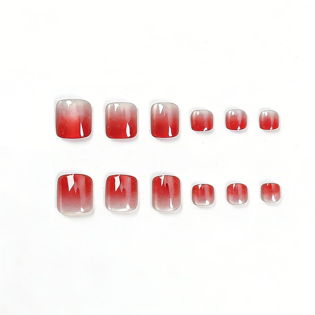 Short Square Hot-selling Models 24 Pieces of Foot Armor European and American Spice Girls Wind Red Gradual Change Cat Eye Wear Nail Film