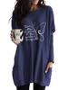 Women's Long Tunic with Pockets Loose Fit Printed Logn Sleeve Top
