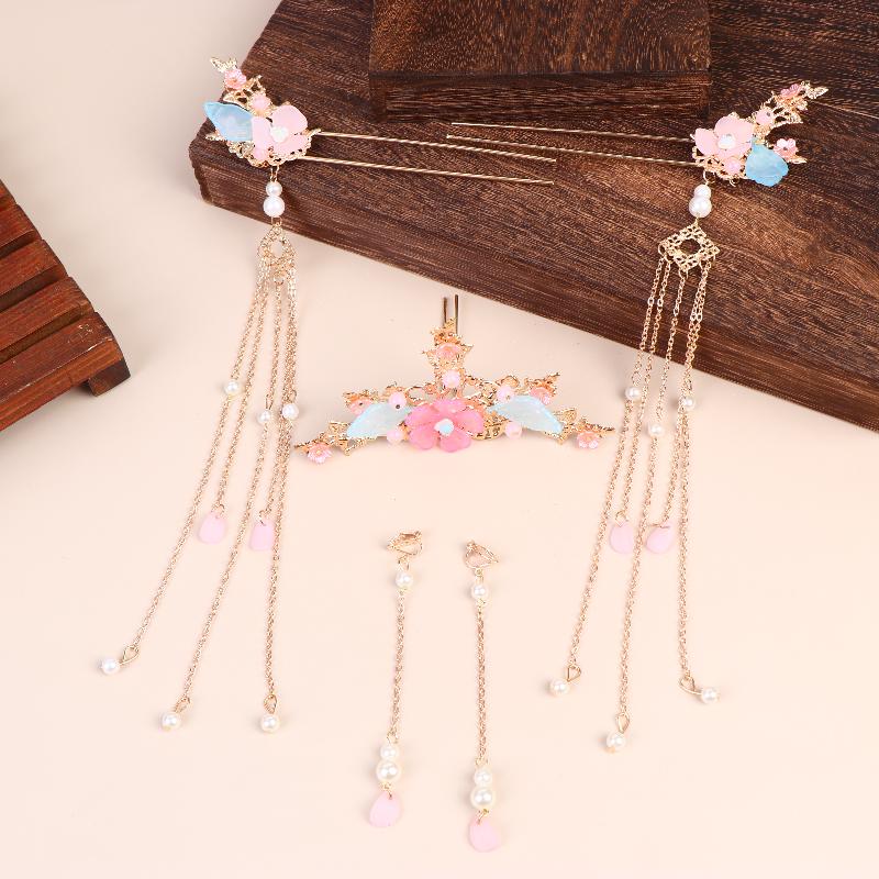 

5Pcs/Set Featuring Vintage Floral And Tassel Designs Handmade Hanfu Hair Accessories Elegant Classical Style Headress 01