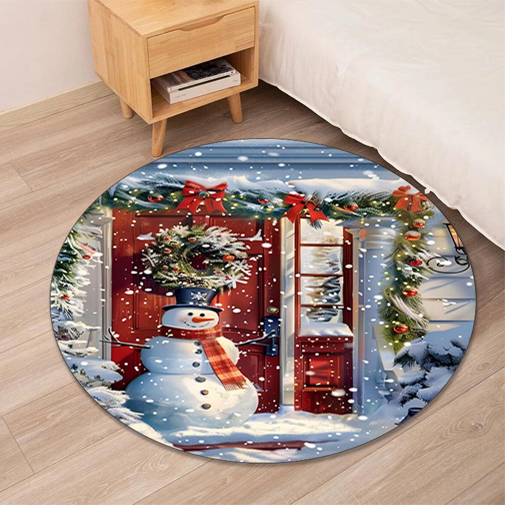 Christmas Printed Round Rug Carpet Chair Rug Area Rug Entryway Doormats,for Office Chair Living Room Bedroom Kitchen Room.