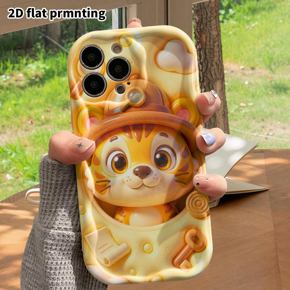 Phone Case: 2D flat design suitable for iPhone 18 17 16 15 14 13 Pro protective case, Detective Little Tiger, perfect Christmas and Halloween holiday