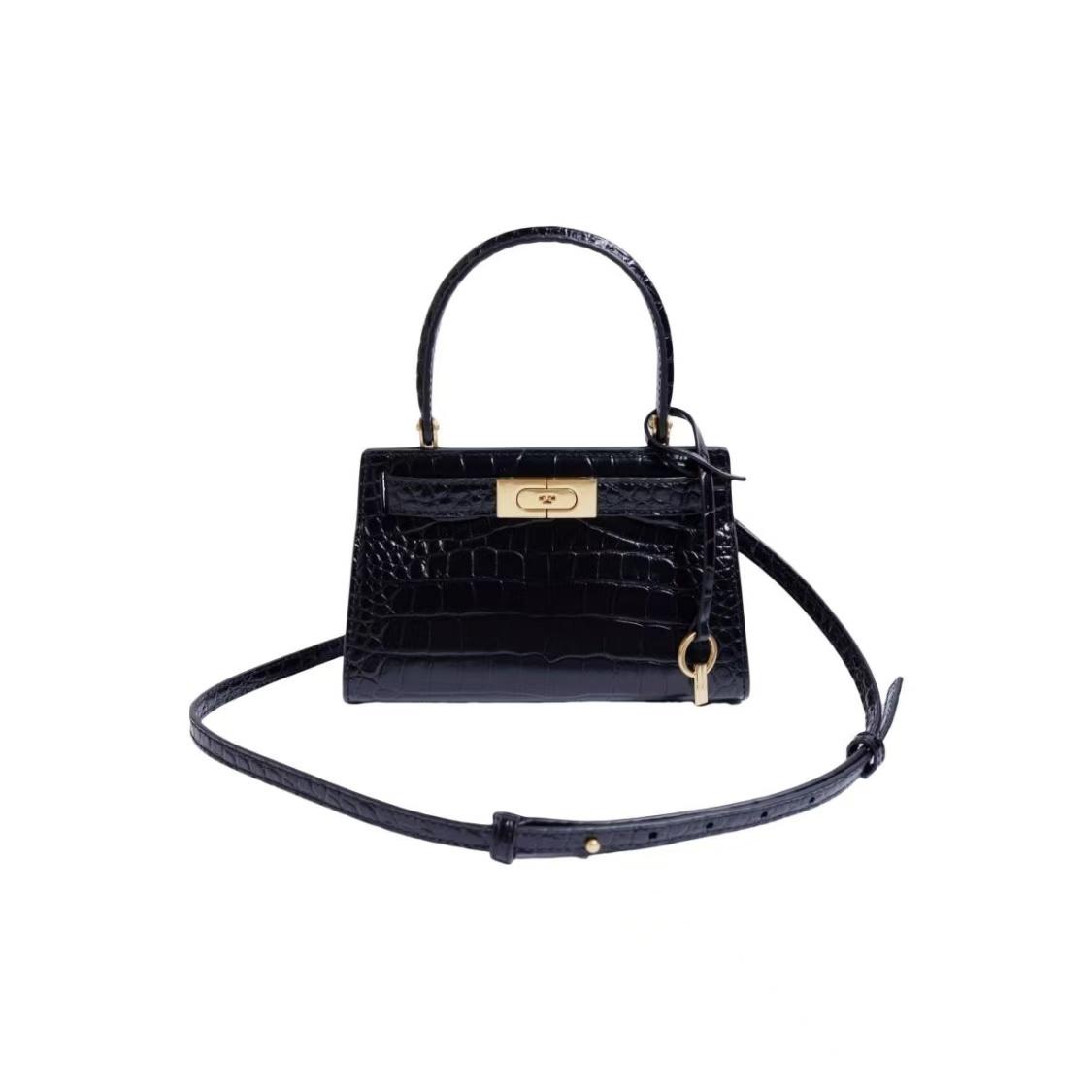 

Tory Burch Lee Radziwill Crocodile Embossed Adjustable Detachable Shoulder Strap Leather Handbag Women Handbags Black 75269-001 Basic Set (Bag+Dust Bag)