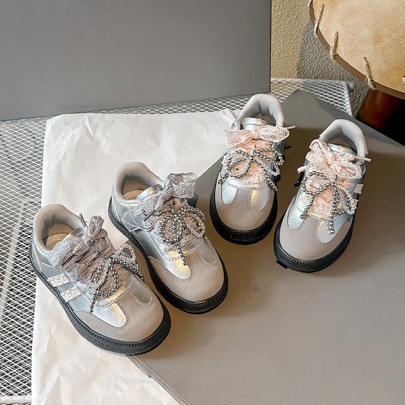 Spring 2025 New Classmates Girls Casual Shoes Korean Version Fashion Lace Bow Children's Moral Training Shoes