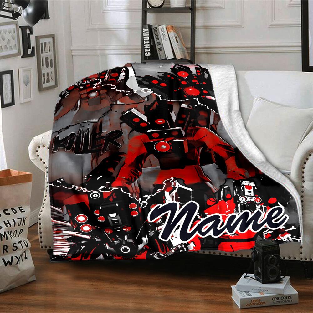 Customizable Skibidi Toilet Multiverse1 Throw Blanket – Personalized Name, All-Season Cozy Snug Blanket, Machine Washable, Personalized Blanket