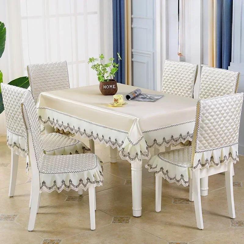 Light Luxury Wave Lace Stolsöverdrag Förtjockad Matbordsduk Kudde Europeisk stil Stor blomma Bordsduk Stolsöverdrag