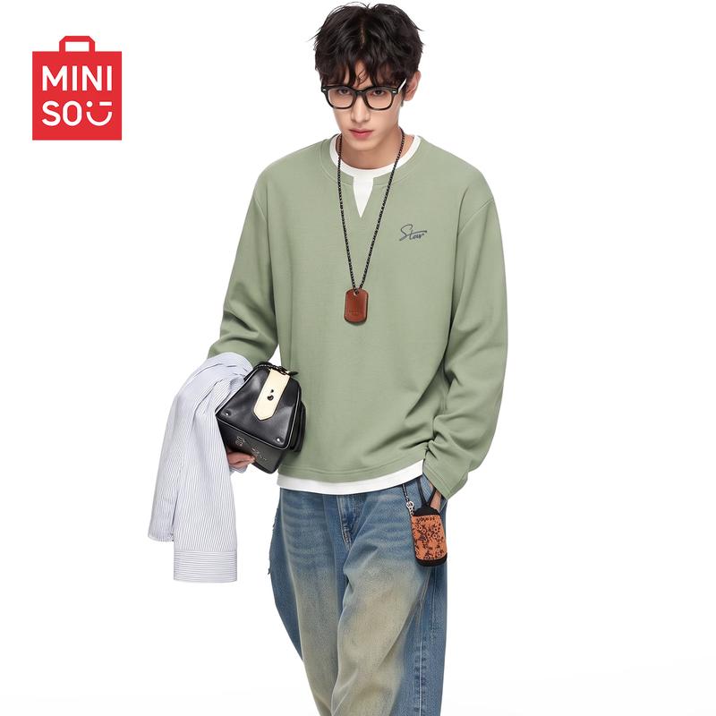 MINISO Men's Waffle Texture Layered Long Sleeve T-Shirt