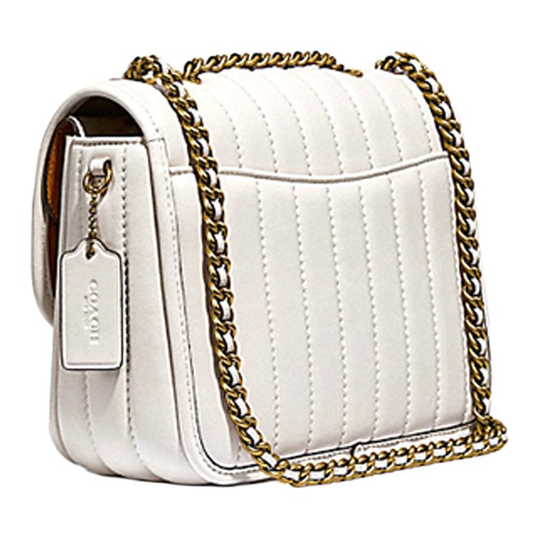 Coach Madison 23 Solid Color Striped Quilted Chain Shoulder Strap Napa Smooth Leather Small Crossbody Bag Women Bags Pink White 4684-B4HA