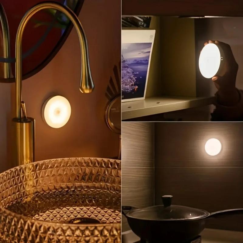 3set Led Closet Light Motion Sensor 8 LED USB Rechargeable Round Under Cabinet Light Two Colors Available Suitable for kitchen