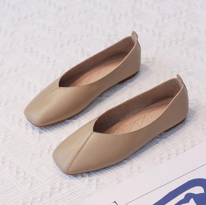 Genuine Leather Woman Casual Flats Female Retro Shoes Low Heeled Soft Soled Flat Shoes Casual Versatile Loafers Women