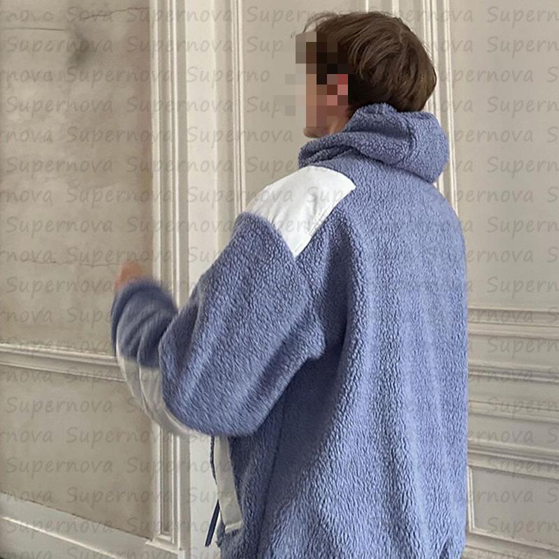 European and American men's solid color thick warm hooded loose hoodie