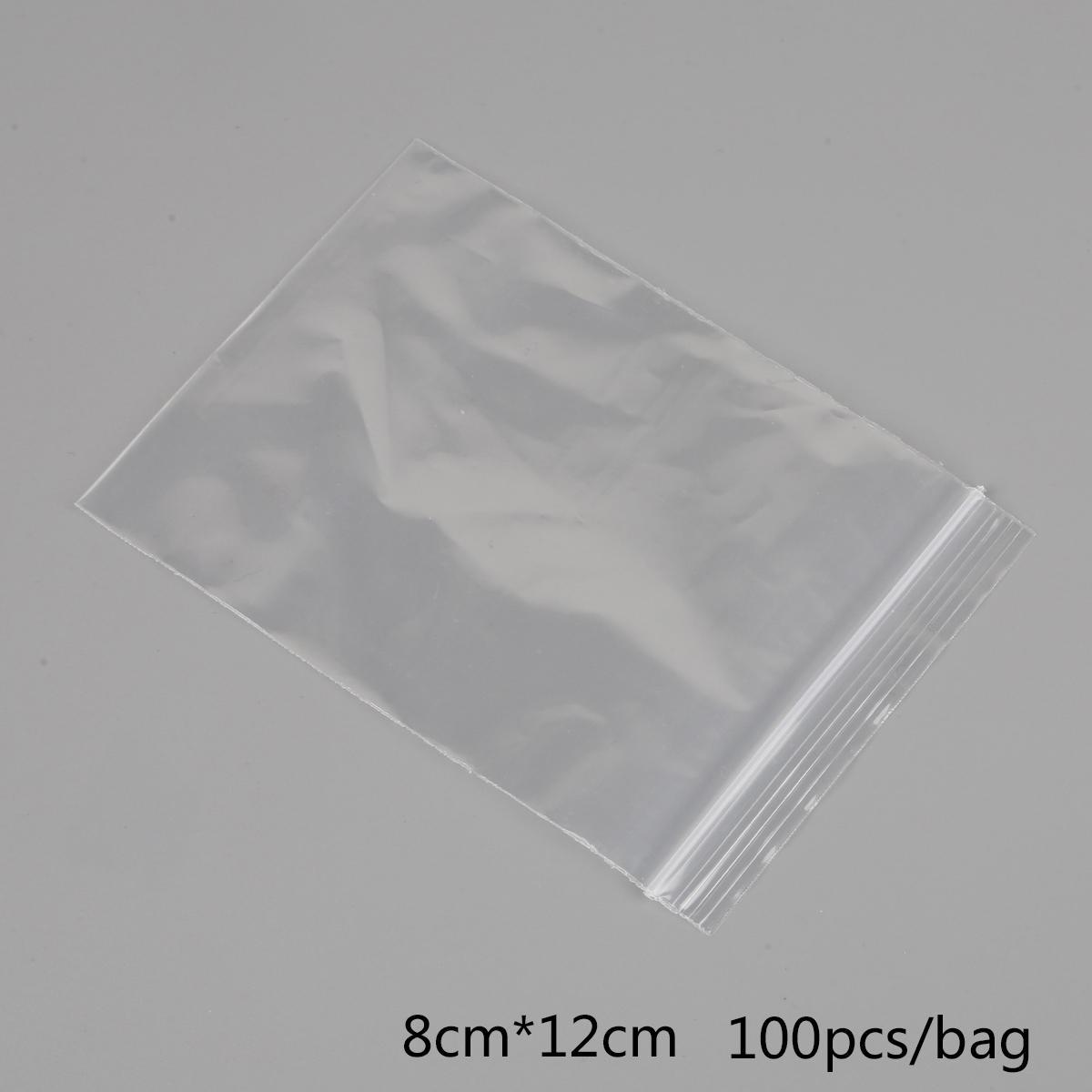 

100 шт. многоразовые пластиковые полиэтиленовые прозрачные пакеты с застежкой-молнией для ювелирных изделий 8x12cm