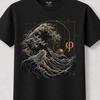 T-shirt Cadeau Professeur de Maths, Hokusai Vague de Kanagawa Dorée Nombre d'Or Phi T-shirt, Spirale de Fibonacci T-shirt Maths, Art Ukiyo-e, Physicien & Amoureux des Maths