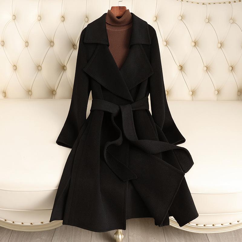 

Double-sided wool coat women s autumn and winter new medium and long slim and thin woolen coat high-end sense S（90-110） чорний