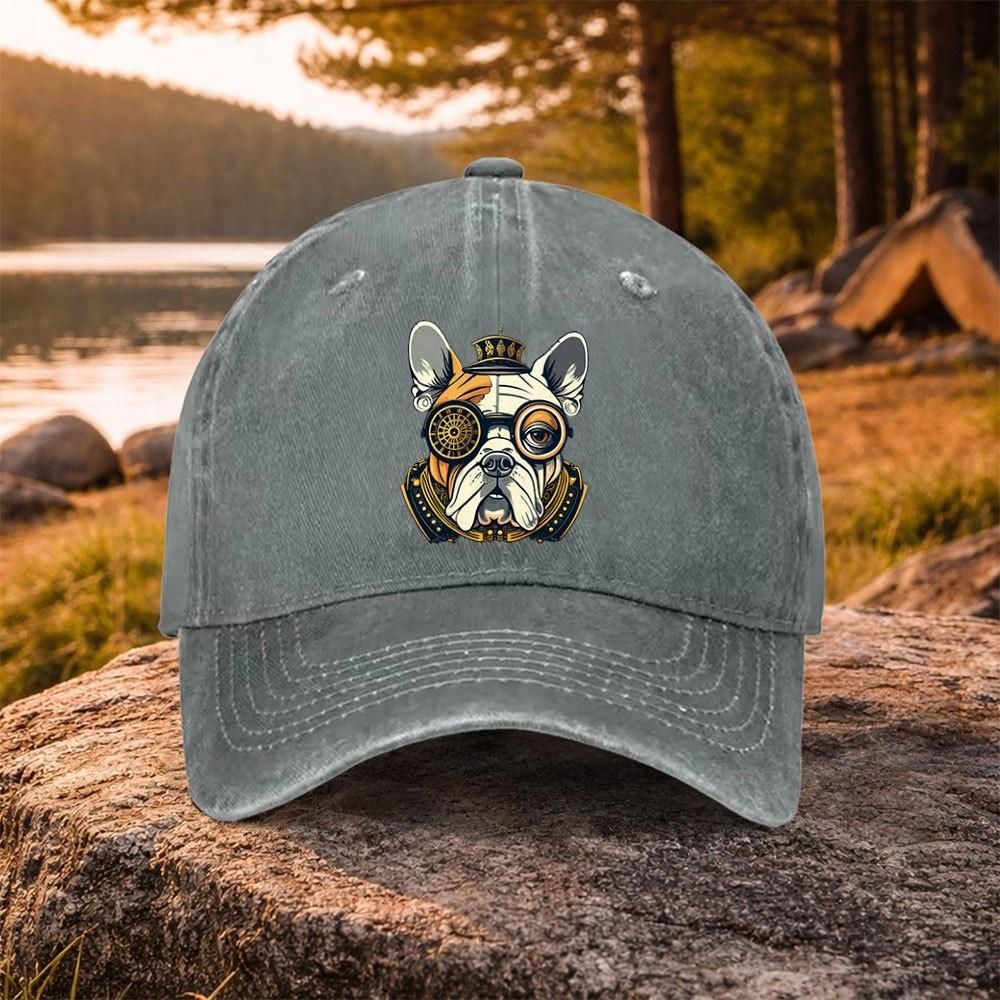 Steampunk French Bulldog Baseball Cap Adjustable Cotton Washed Outdoor Golf Accessory