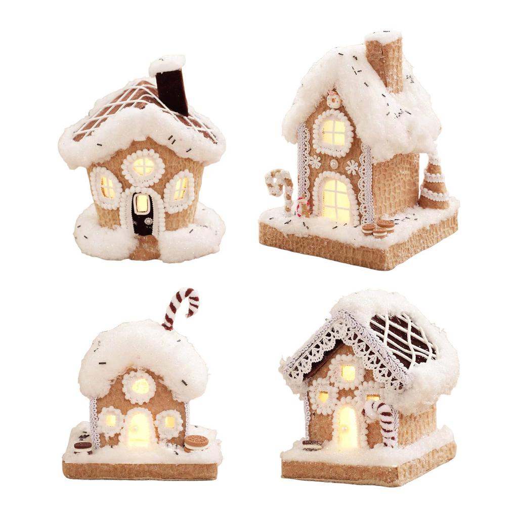 Lighted Gingerbread Christmas Village House with LED Lights Foam Fabric Table Centerpiece Ornament for Holiday Home Decorations