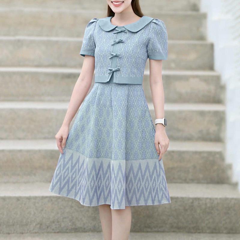 

ZANZEA Women Summer Doll Collar Casual Short Sleeve Print Dress 5XL синій