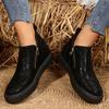 Fashion Sexy Black Shiny Snake Pattern Casual Shoes Women 2025 Summer Double Zip Decoration Round Toe Low Heel Ankle Boots Punk Sneaker