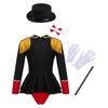 Girls Circus Costume Set Long Sleeve Lapel Tassel Shoulder Back Zipper Leotard Bow Tie Hat Magic Wand Gloves