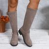 French Vintage Tall Boots Winter New Round Toe Suede Buckle Soft Sole Non-slip Block Heel Boots
