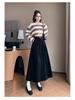 Women's High Waist Corduroy Midi Skirt - 2025 Autumn Winter Korean Style, Large Flare Pleated Design