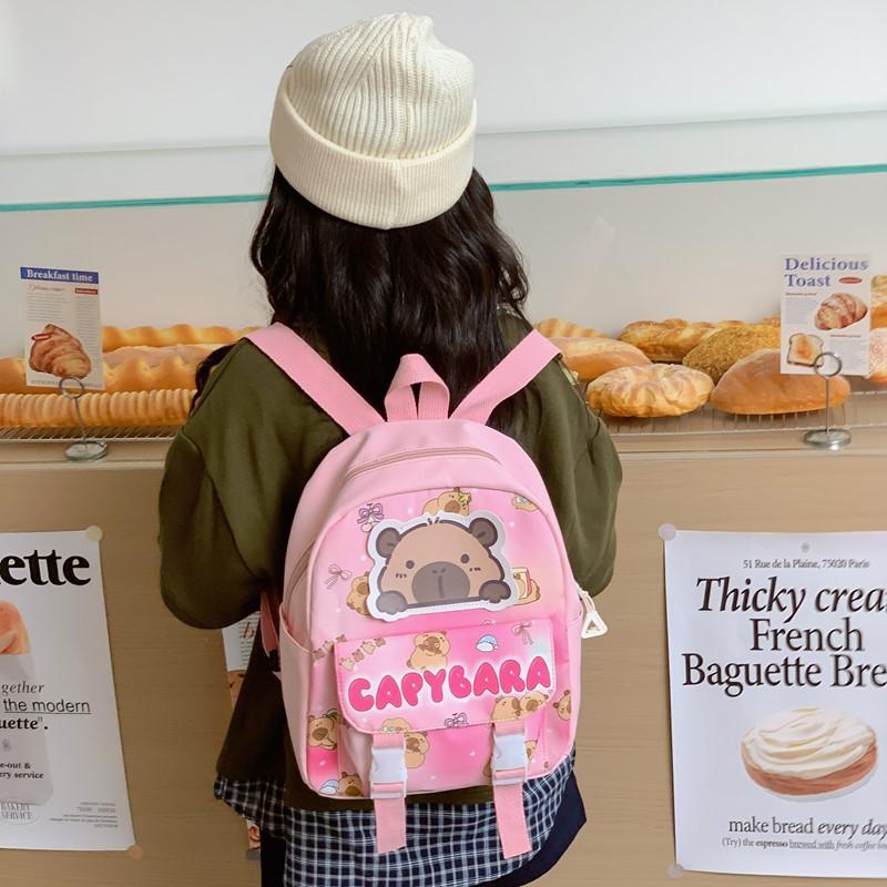 Mengqu Kapibara Boys And Girls Backpack Cute Printed Large Capacity Elementary School Bag Children'S Backpack