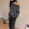 2025 Women's European & American Off-Shoulder Knit Sweater with Scarf – Autumn/Winter Two-Piece Set