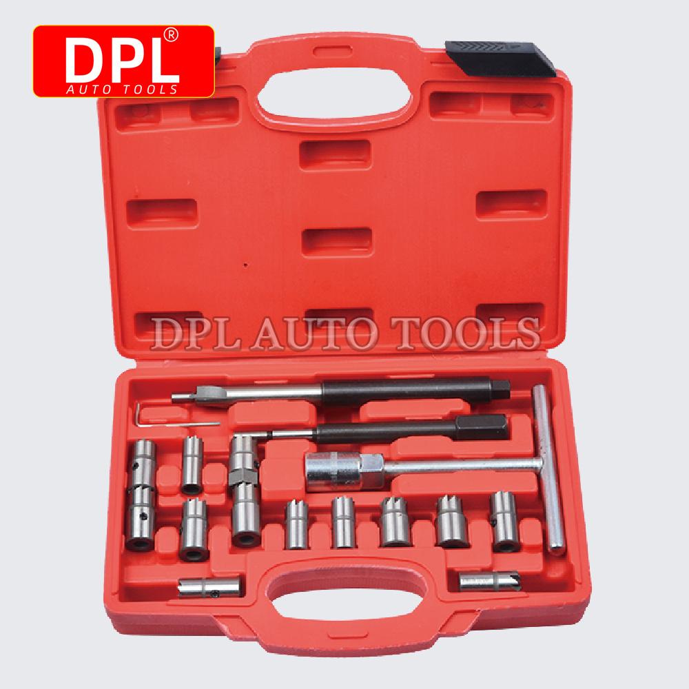 17Pcs Diesel Injector Seat & Cleaner Carbon Remover Seat Tools Injector Remover Cutter Milling Cutter Set Universal Car Tool Kit