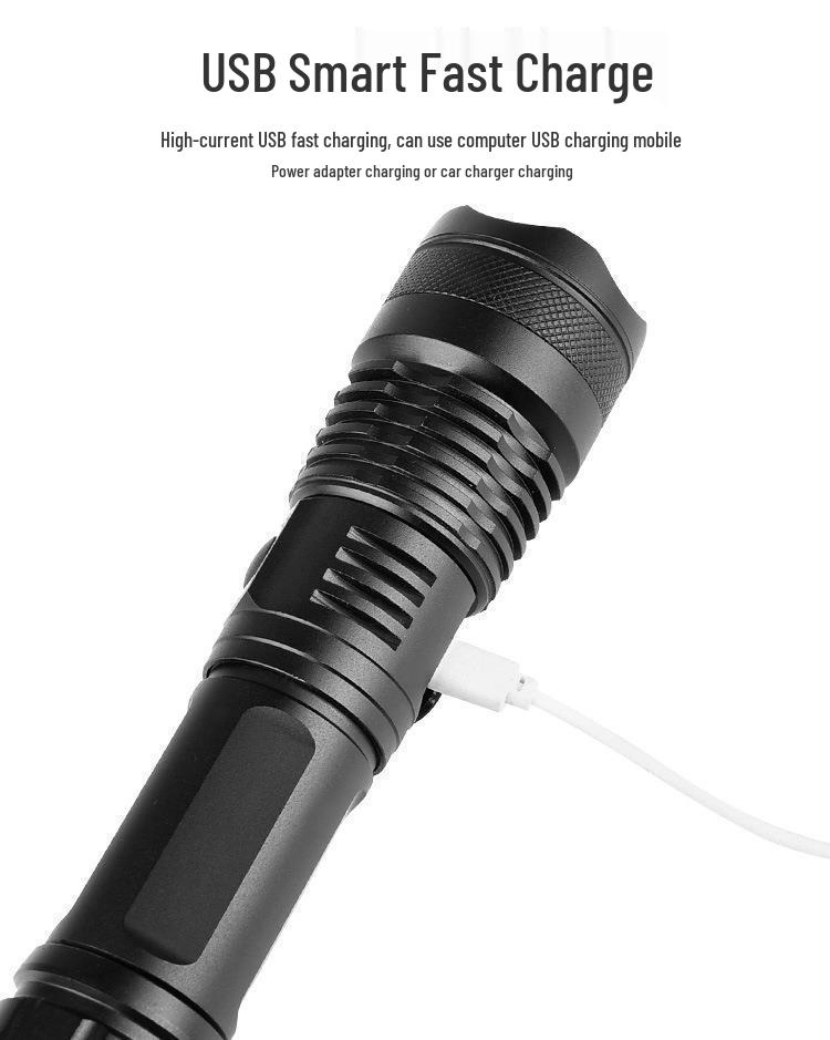 Waterproof Aluminum P90 High-Power Flashlight with Telescopic Focus and P70 Spotlight for Outdoor Use