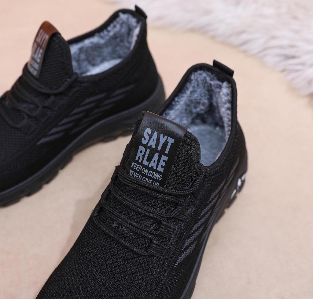 Men's Winter Cotton Shoes with Woven and Velvet Design, Slip-On Sports Casual Boots