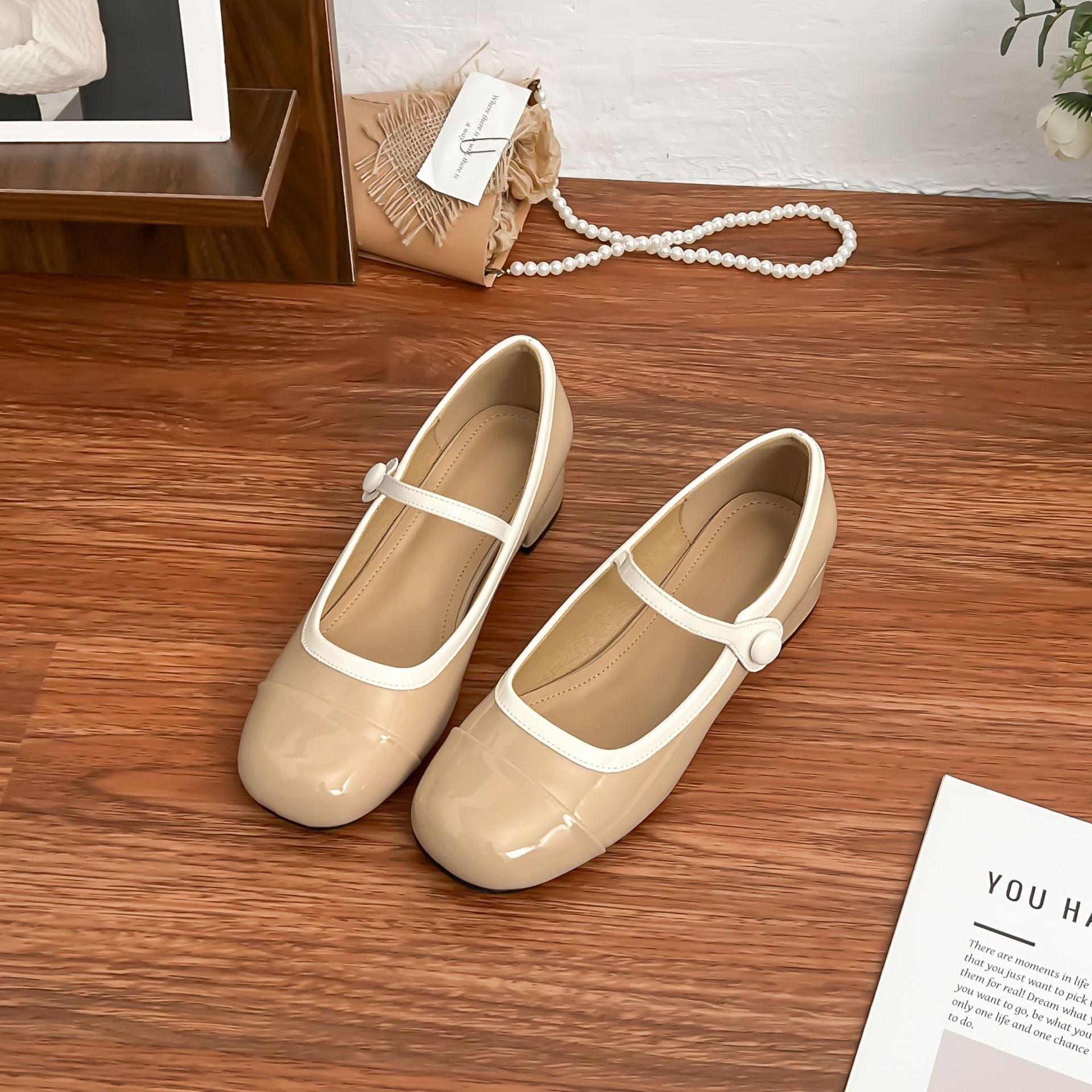 

Виноградная мать весна новые туфли Мэри Джейн женские толстые каблуки не устают от высоких каблуков женская мода маленькие ароматные туфли-лодочки 40 абрикосовый