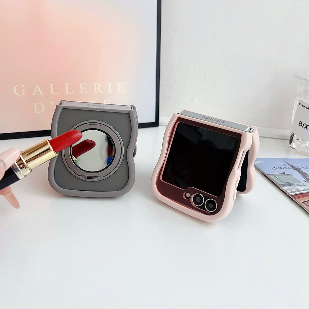 For Samsung Galaxy Z Flip6 5G/Flip5 5G Magnetic Case Mirror Rotating Kickstand Wave Edge TPU+PC Phone Cover