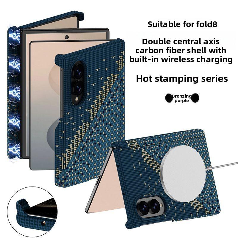 Luxury Business Carbon Fiber Texture Wireless Charger Case for Samsung Galaxy Fold 8 Fold 8 Ultra Hinge Matte Shockproof Anti Scratch Protection Cover