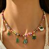 1Pc Christmas Pendant Colorful Beaded Necklace for Women Trendy Fashion Neck Jewelry Versatile Accessory