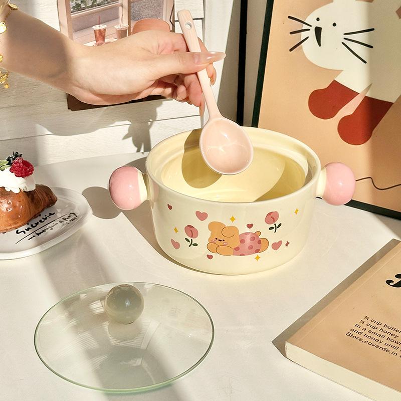 High-value Cute Puppy Instant Noodle Bowl with Lid, Large-capacity Dormitory Students Playing Rice Bowl, Microwave Oven, Snail Noodle Bowl