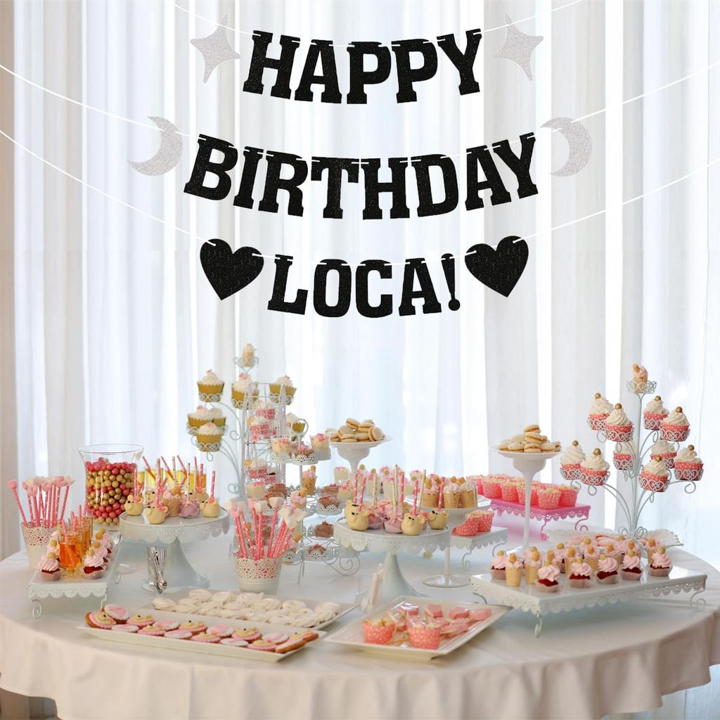 24-Pcs ‘Happy Birthday Loca’ Banner Set, Glitter Party Banners, Vampire Birthday Party Decorations, Suitable for Birthday and Party Decorations