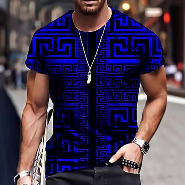 Men's T-shirt with 3D Printing for Summer, Fashionable and Casual Round Neck Short Sleeved T-shirt for Men