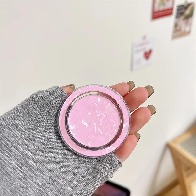 Luxury Shinny Shell for Magsafe Magnetic Phone Grip Bracket Stand Holder Finger Ring Seashell Pattern Case Cover Back Support