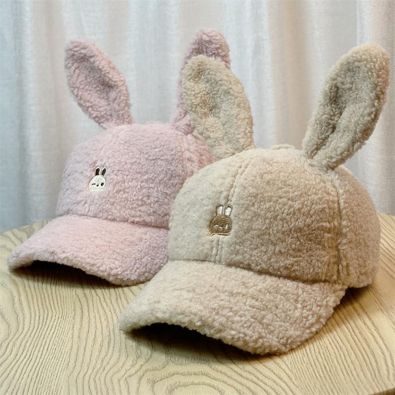 Cute Bow Baseball Hat for Women In Autumn and Winter Warm Lamb Velvet Korean Style Face Showing Small Embroidered Peaked Cap