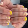 24 Stück Gelbe French Tip Aufklebenagel Kurz Quadratisch Falscher Nagel Blumen Acrylnagel Schlicht Vollständige Abdeckung Aufklebenagel